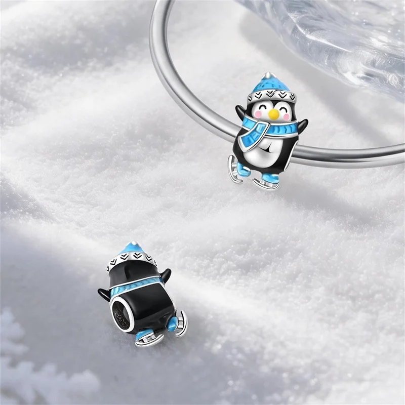 S925 Sterling Silver Charms Bead CZ Zircon Penguin Dangle Fit Original Bracelet DIY Women Fine Holiday Anniversary Jewelry Gifts