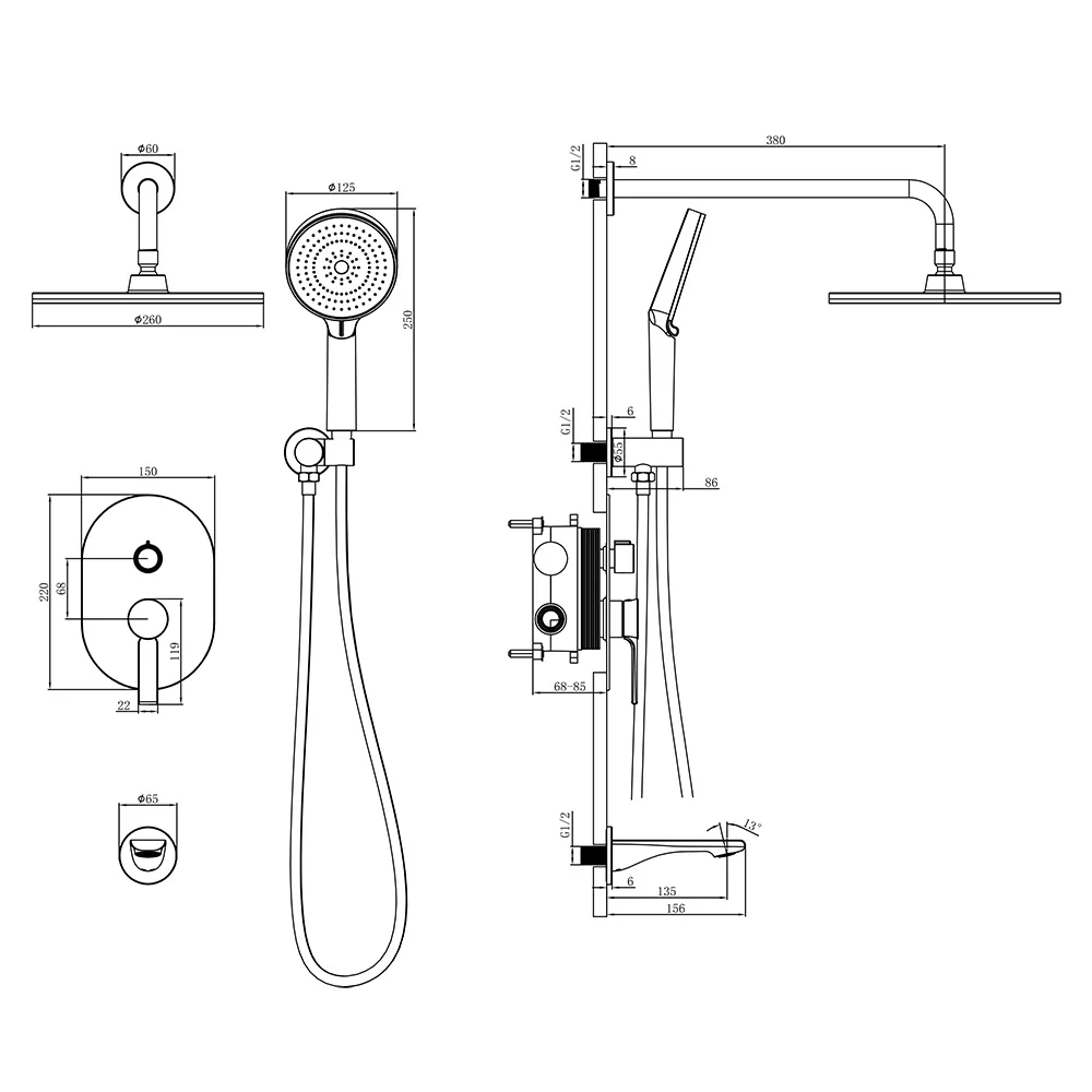 الراقية نحى الذهب الحمام الحنفيات في جدار دش المطر مجموعة الصلبة النحاس ثرموستاتي صنبور حوض خلاط جزءا لا يتجزأ من نظام دش حوض الاستحمام صنبور دش حديث فاخر مخفي لحوض الشلال مجموعة كاملة