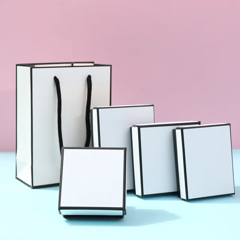 

12pack White Black Cardboard Jewelry Box Earings Rings Necklace Storage Boxes 7x9x3cm Kraft Paper Travel Wedding Gift Dust Case