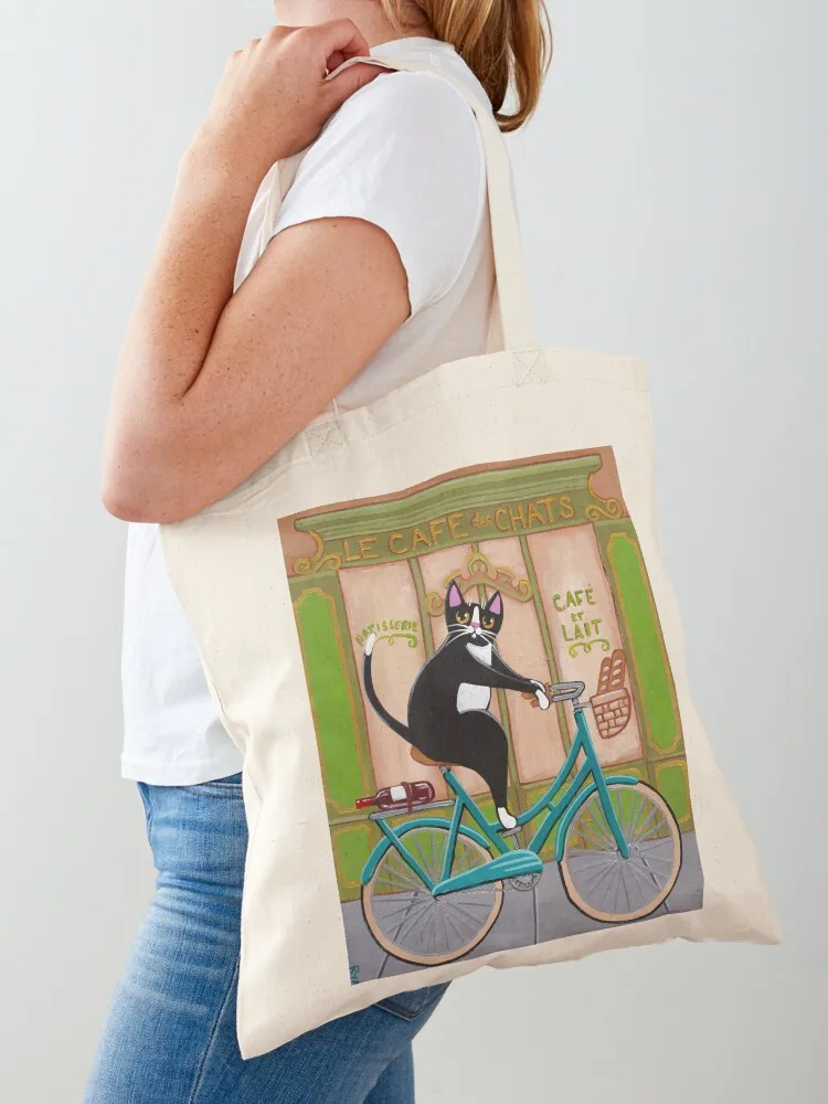 Bicycle Bread Run Cat Tote Bag Women's handbag large tote bag shopping trolley bag shopping logo
