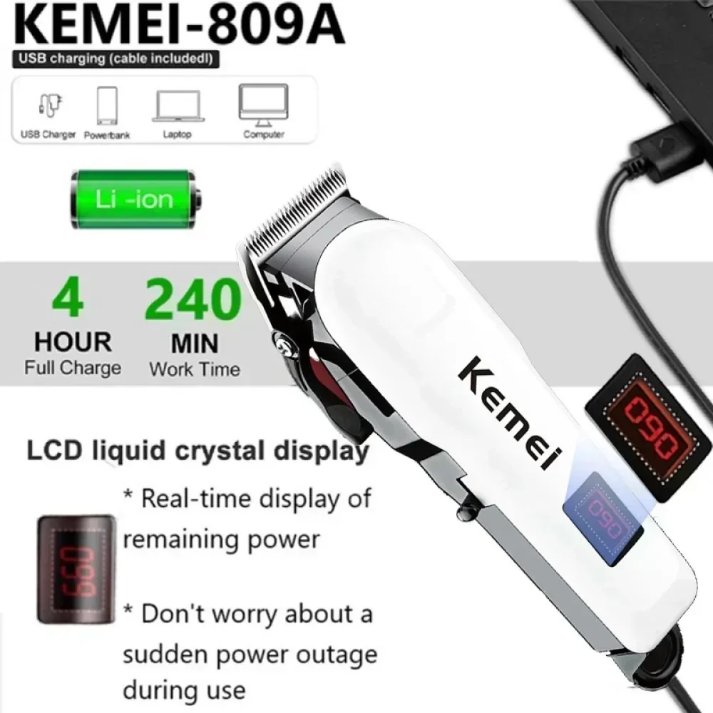 Kemei Hair Clipper KM-809A Hair Cut Maching Wireless Trimmer Men Professional Clipper Machine Rechargeable Hair Cut Barberkemei image 4