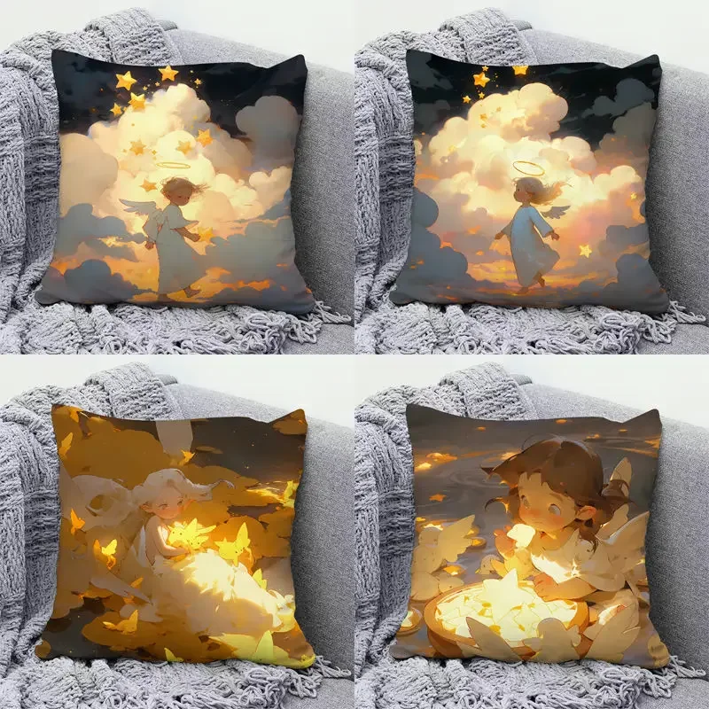 Angel Girl Pillows Case Gold Star Girl Pillowcase 40x40 Cm Home Decoration Modern Boy Girl Kid Room Aesthetics Pillow Cover GIFT