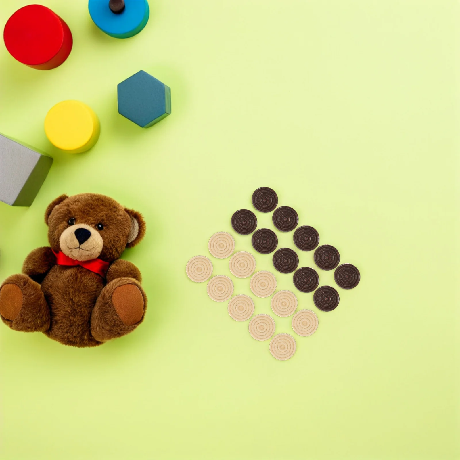 

48pcs Checkers Accessories Wood Pieces Toy for Kids Board Game Set Round Wooden Game