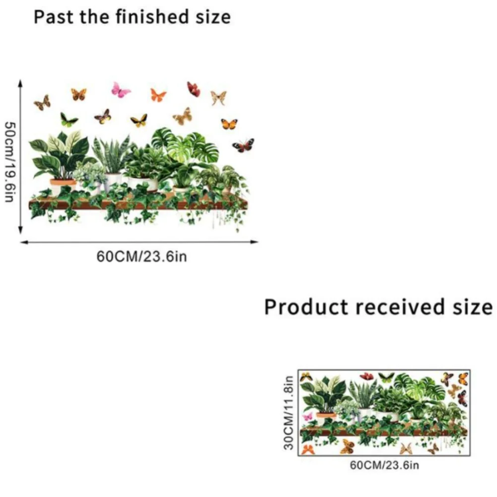 Static-Adhering PVC Decals Featuring Green Plants and Butterflies for Windows Mirrors Smooth Walls and Backsplashes