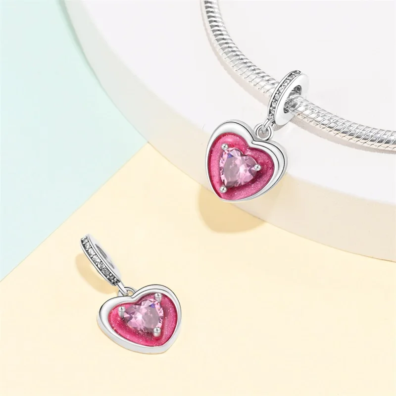 New 925 Sterling Silver Pink Girl Heart Charms Beads Fit 3mm Original Bracelet DIY Women Exquisite Birthday Party Jewelry Gifts