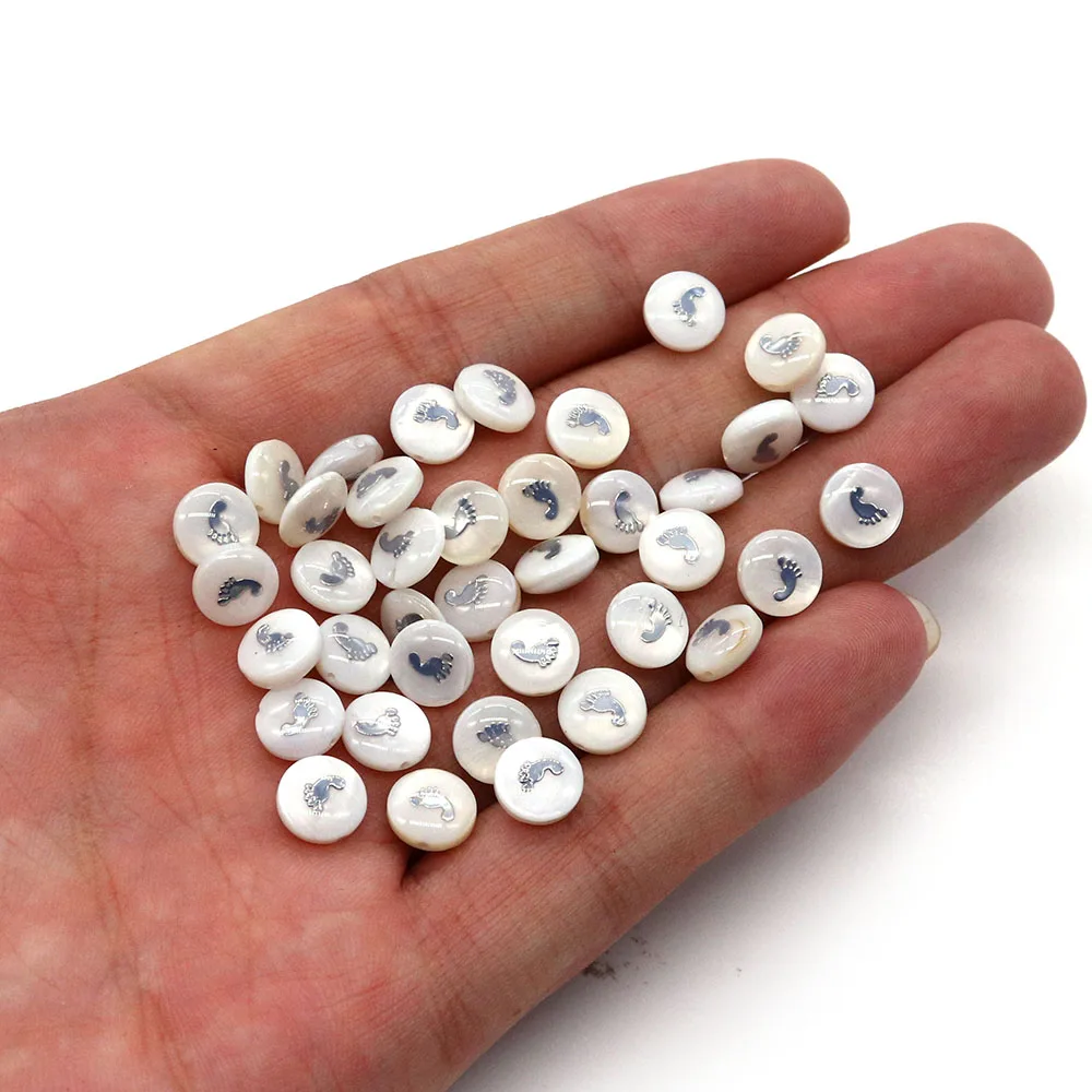 

20pcs/Lot Natural Freshwater Shell Beads Round Moon Pattern Straight Hole Beads for DIY Women's Hand Bracelets Jewelry Making