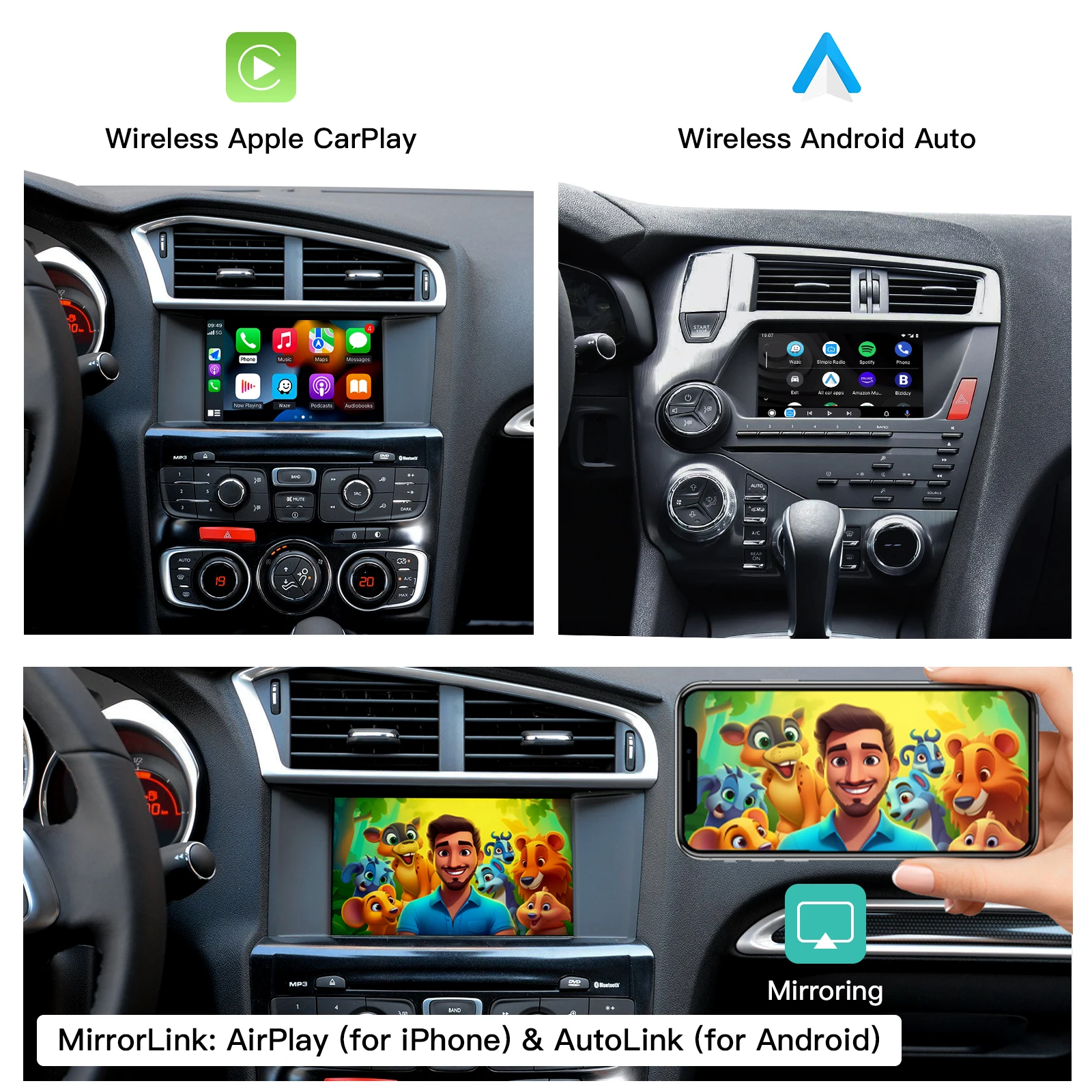 CARABC For Peugeot and Citroen SMEG 208 308 508 3008 C4 DS3 DS5 Wireless Carplay Android Auto Supports Reverse Camera Mirroring
