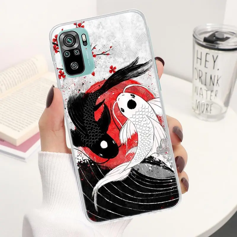 Giappone Koi Fish Yin Yang Art Coque custodia per telefono per Xiaomi Redmi Note 10S 11 11S 11T 11E 10 12 Pro Plus 9 9S 9T 5G 8 8T 7 6 5 Cover