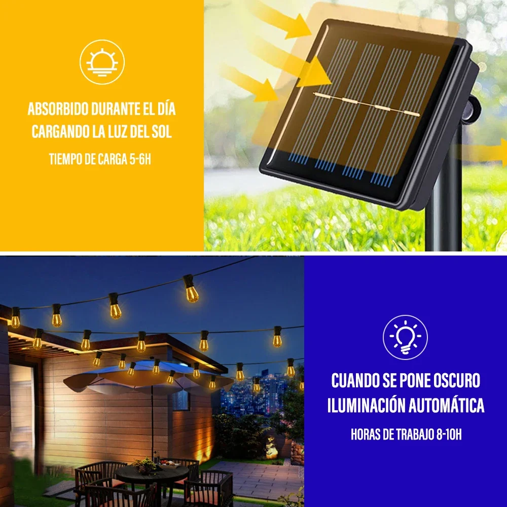 LED Solar String Lights IP65 Waterproof Outdoor Christmas Decoration Bulb Retro Holiday Garland Garden Furniture Fairy Lamp