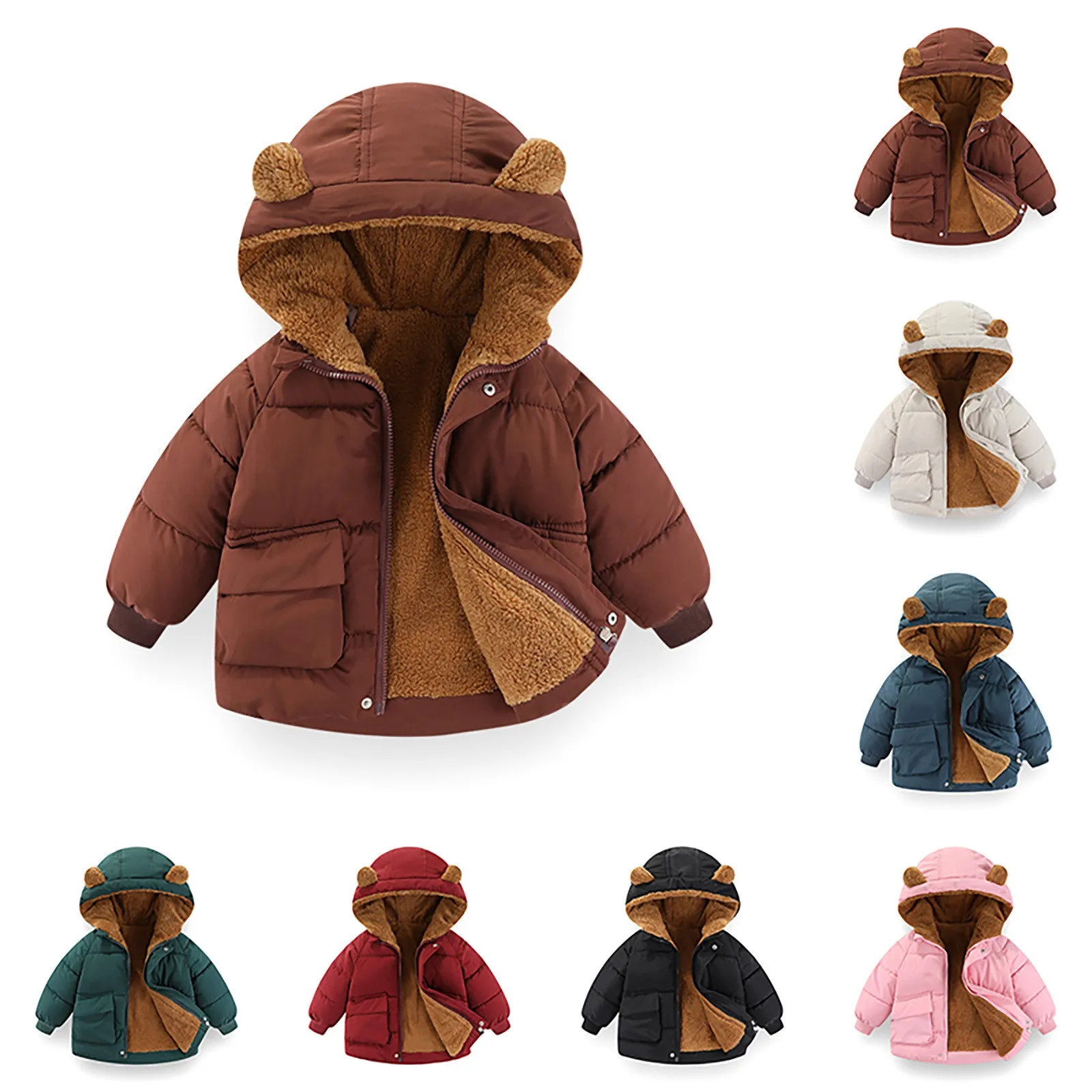 

Autumn Winter Warm Outerwear Girls Boys Hooded Lamb Fleece Down Jackets Casual Cartoon Jacket Children Clothes Baby Thicken Coat