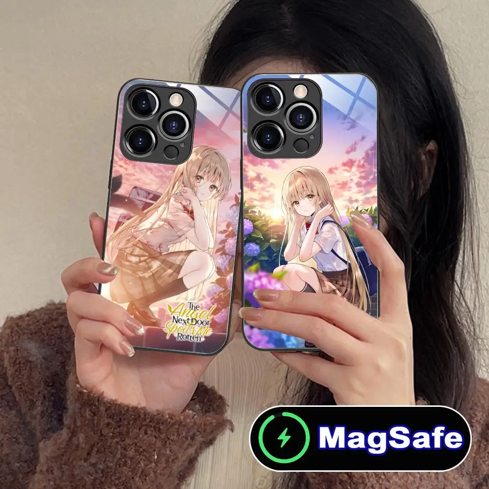 

Чехол для мобильного телефона Angel Mahiru Shina для iPhone 16, 15, 14, 13, 12, 11 Pro Max Plus Mini MagSafe, стеклянный цветной защитный чехол, роскошный