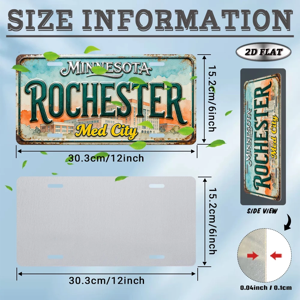 2D Flat Design, Vintage Aluminum Decorative Sign, Rochester, Minnesota Style, Nostalgic Outdoor Wall Art,Suitable for Home Decor