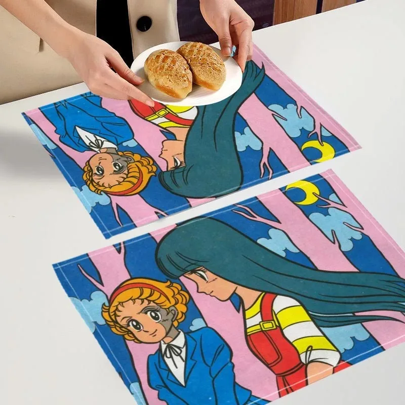 

2PC The Rose Of Versailles Anime Placemat For Kitchen Bar Bowl Pad Non-slip Heat Resistant High Quality Linen Table Mat