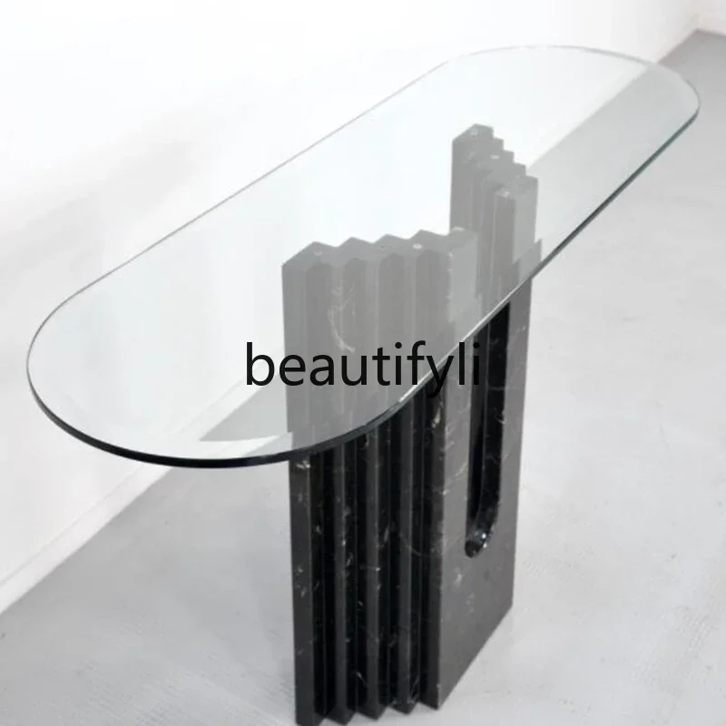

x11Nordic wabi style marble entrance platform light luxury home against the wall tempered glass against the wall narrow side tab