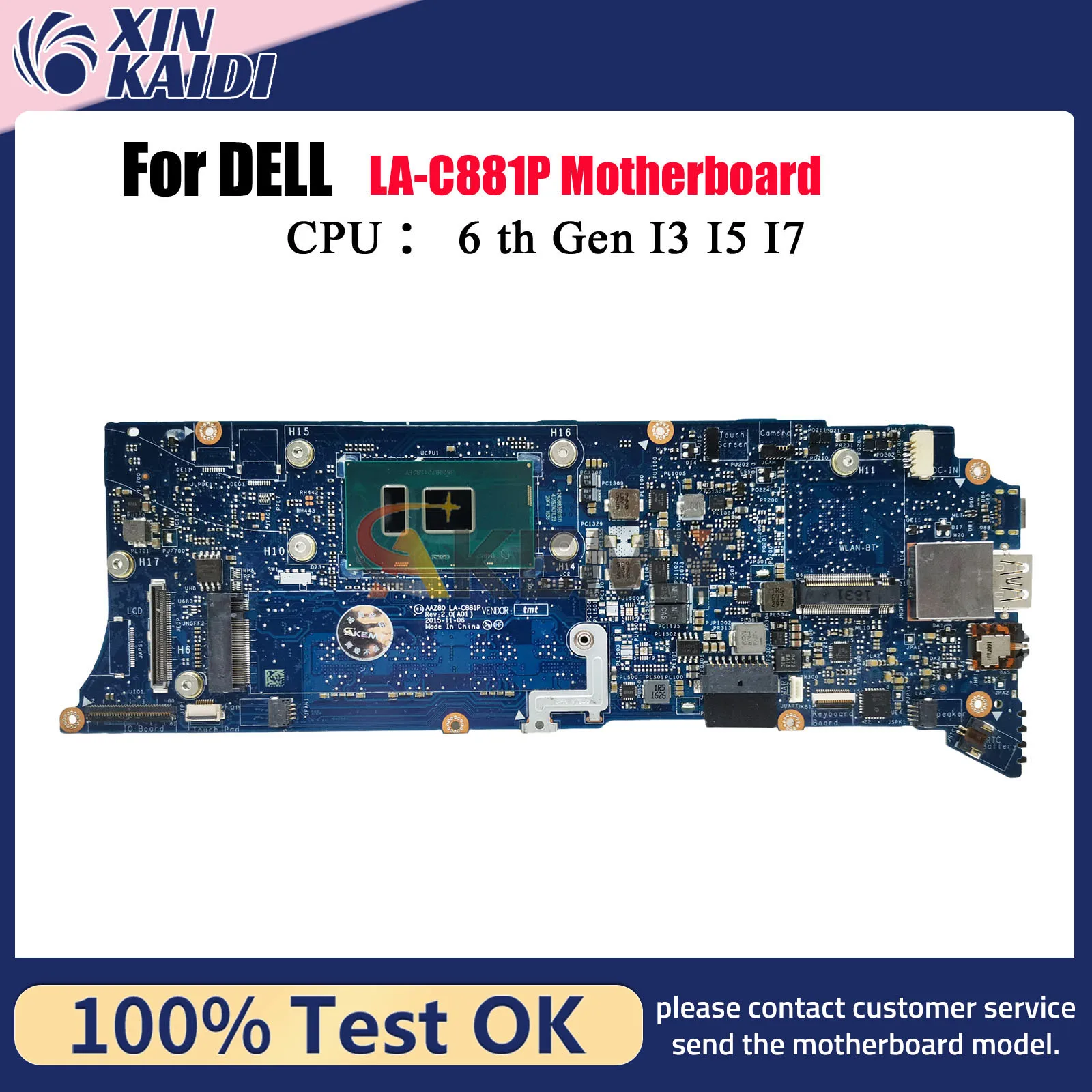 

Материнская плата для ноутбука DELL XPS 13 9350 LA-C881P с процессором i5 i7 CN-078F9T 076F9T 0TG3CN 0H67KH, 100% протестировано, ОК