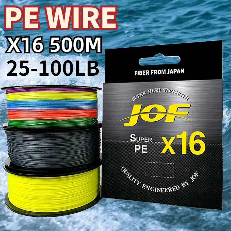 JOF Multifilament Sea/Ice Fishing Line 500M 16 Strands Extreme Strong 25-100LB Wear-resistant PE Wire Diameter 0.16-0.5mm Pesca