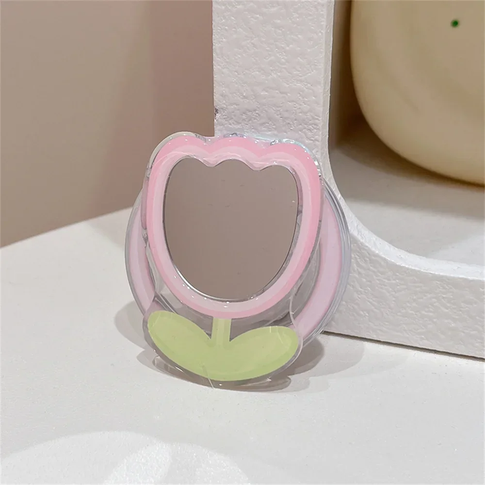 

INS Coreano Lindo Espejo De Tulipán Rosa Plegable для Magsafe Griptok Soporte De Anillo De Dedo Para Tel Teknik Soporte Para