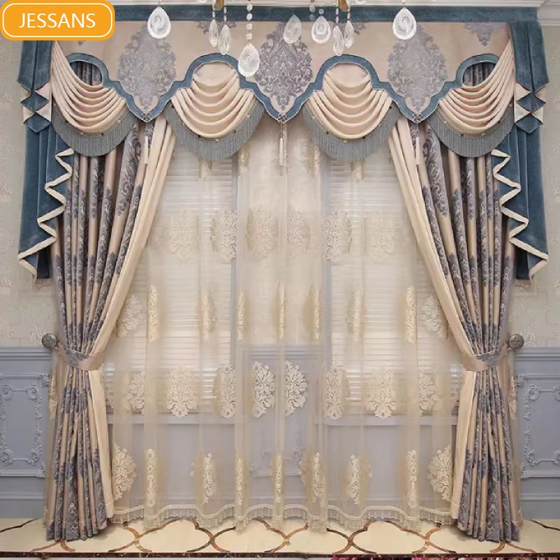 American Retro Embroidered Curtains Jacquard Chenille Patchwork Curtains for Living Room Bedroom Villa Custom-made Products