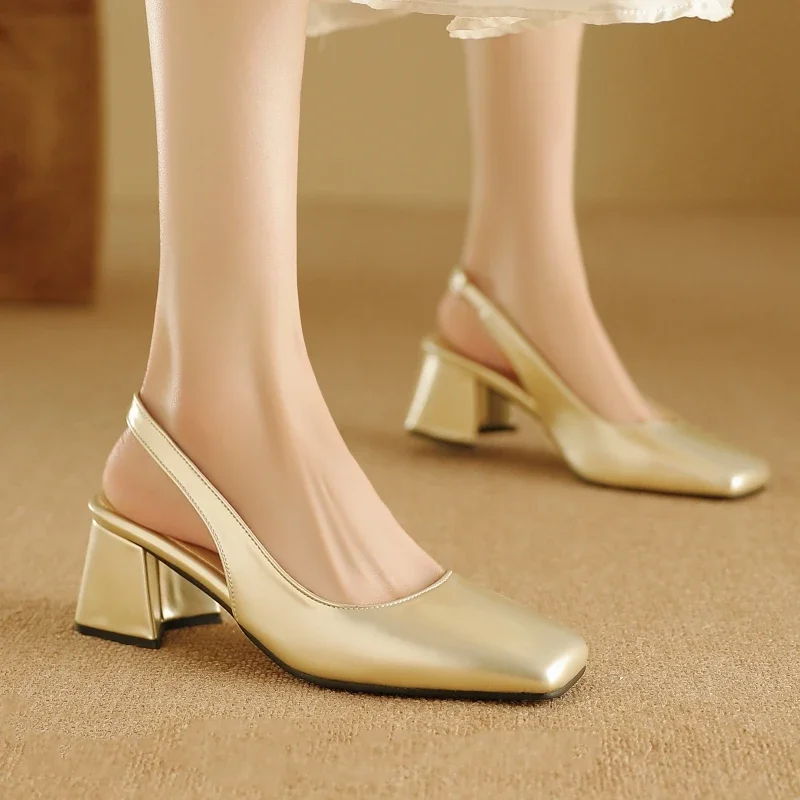 Bright Green Patent Leather Slingback Pumps | Square - Toe Chunky Heel Stylish Shoes
