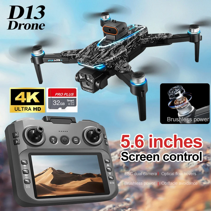 D13 RC Drone Professional 4K Camera with 5G WiFi FPV UAV Screen Remote Control Brushless Obstacle Avoidance Quadcopter Toys