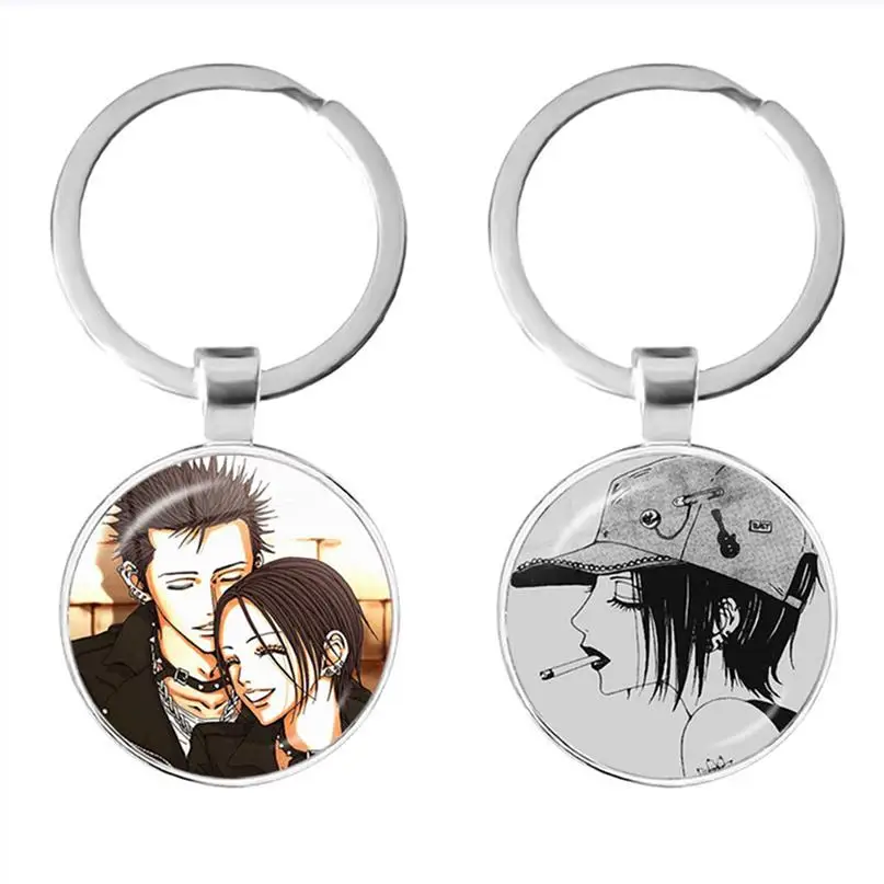 Punk Nana Manga Osaki Anime Glass Pendant Keychains Holder Cool Ai Yazawa Cartoon Figures Keyrings Cosplay Otaku Jewelry Gifts