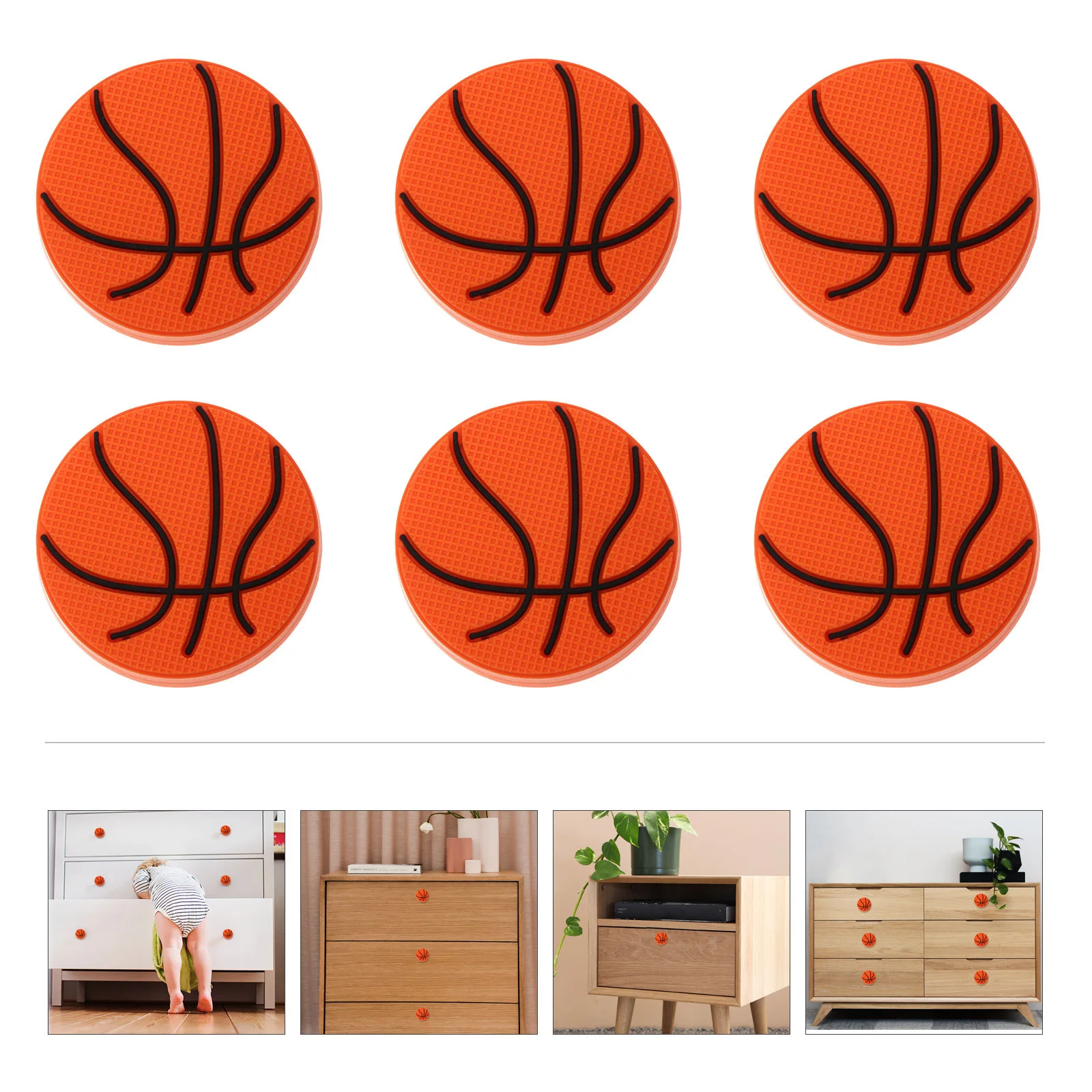 

6 Pcs Basketball Pattern Handle Retro Cabinet Knobs Door Hardware Drawer Pull Vintage Style Rubber Furniture Pulls Baby Dresser