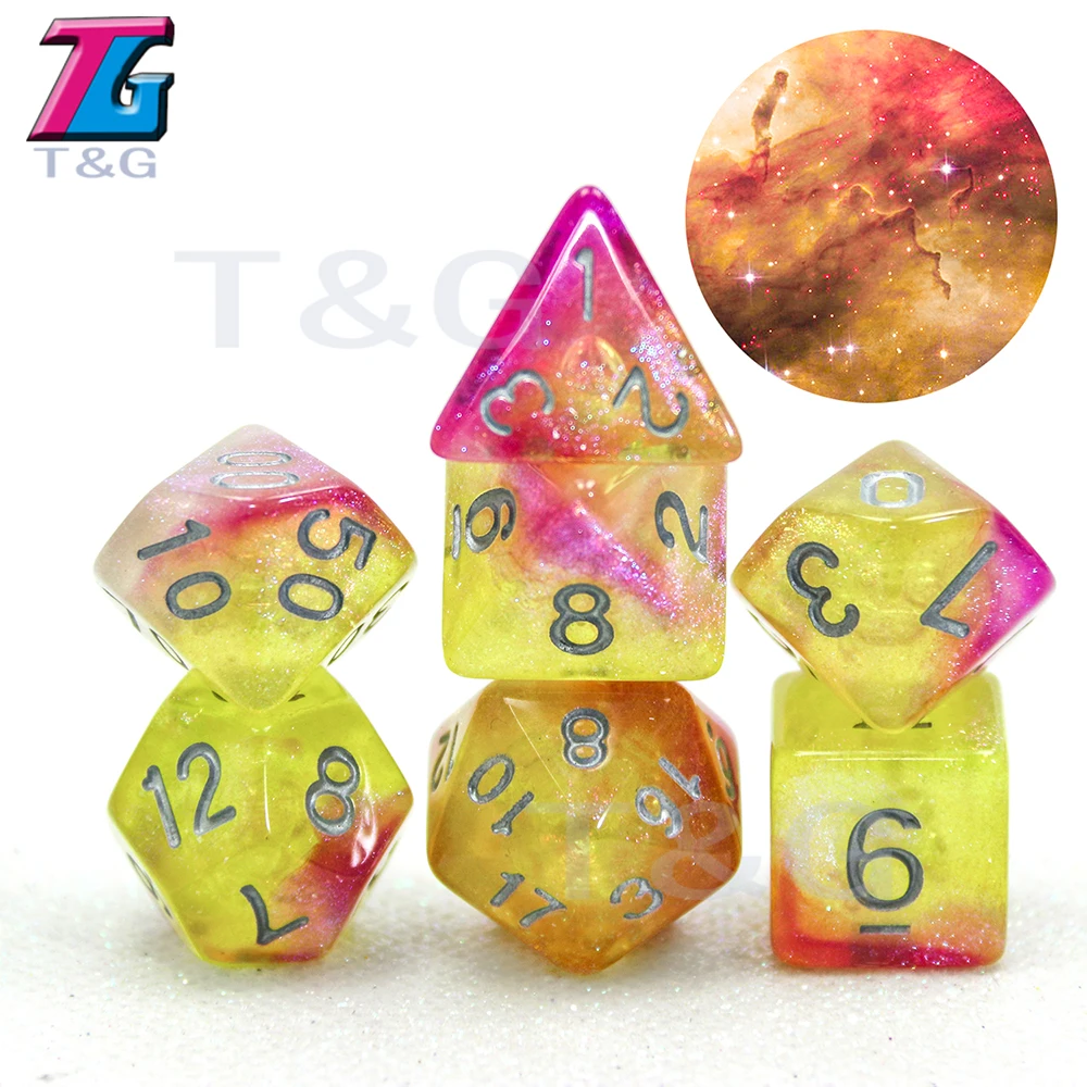 Colorful Universe Galaxy Dice Set of D4-D20 Shinny Effectt Cool for DND RPG Boardgame Party Gift