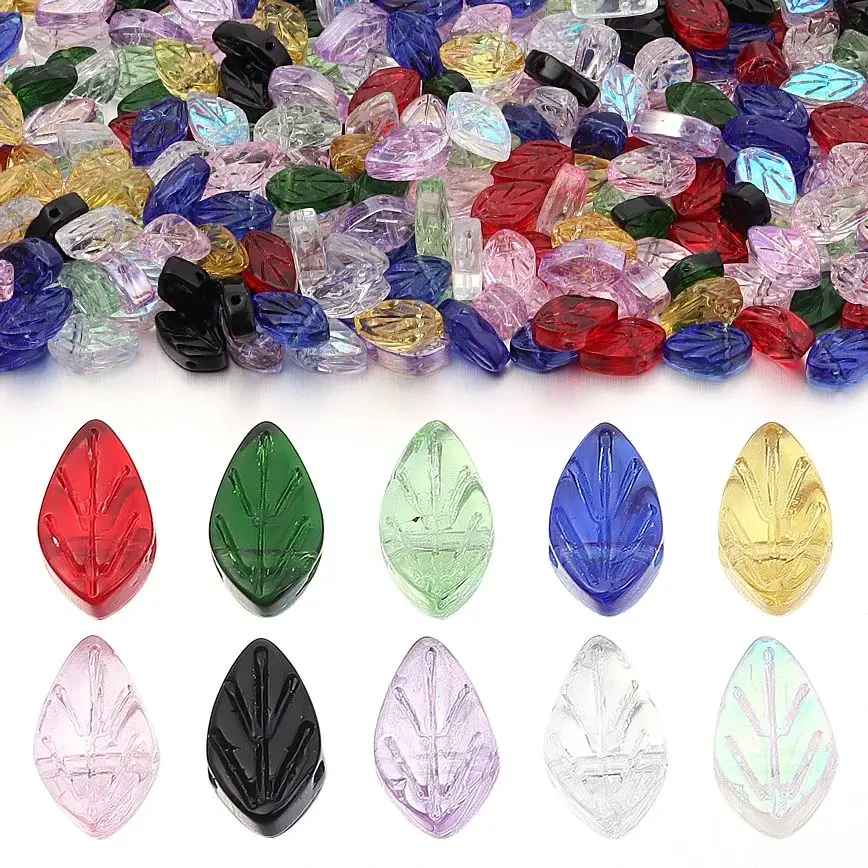 30pcs Leaf Crystal Glass Beads Leaves Loose Spacer Beads Charms Pendants Czech Glass For Jewelry Making DIY Pendant Bracelet - view 2