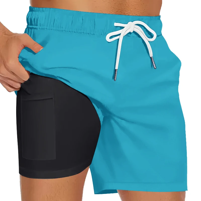 Herren-Badehose mit Kompressionsfutter, Handytasche, Sommer, schnell trocknend, Boardshorts, Strandshorts, Bademode, Badeanzug, Badeanzüge