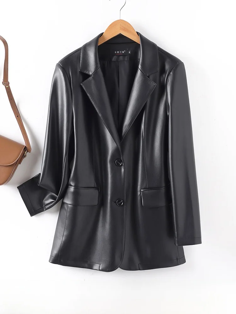 

Ning Best Selling Real Leather ort Jaet Women's Loose Spring Autumn Slimming Korean Sle eepskin Coat Trendy