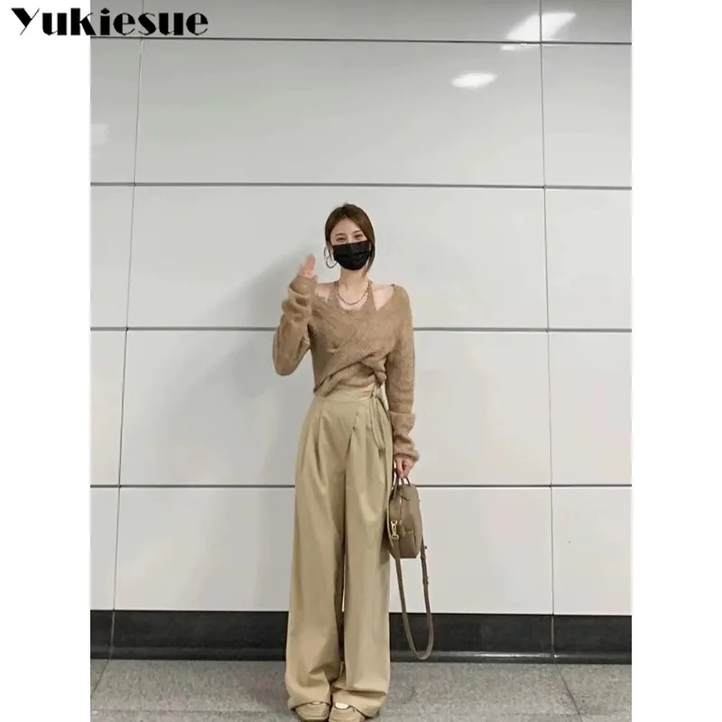 Y2k Aesthetic Jumpers Women Fashion Fake Two Pieces Patchwork Streetwear Solid Pull Femme Grunge Knitted Halter Sweaters Vintage