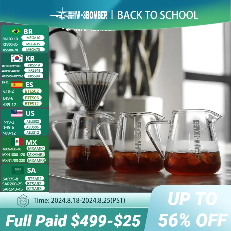 

MHW-3BOMBER Elf 500ml Coffee Server Glass Coffee Pot Espresso Dripper Pour Over Maker Brewer Pot Chic Home Coffee Accessories