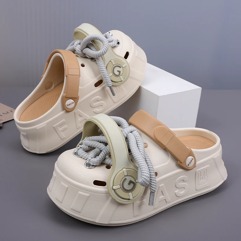 2024 Summer DIY Platform Women\'s Sandals Non-Slip Flat EVA Clogs with Flowers Thick Sole Beach and Garden Shoes for Women