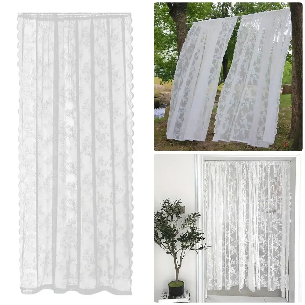 

1Pcs Floral Embroidered Lace Curtain Rod Pocket 150x200cm Sheer Curtain White Polyester Window Drape Shades