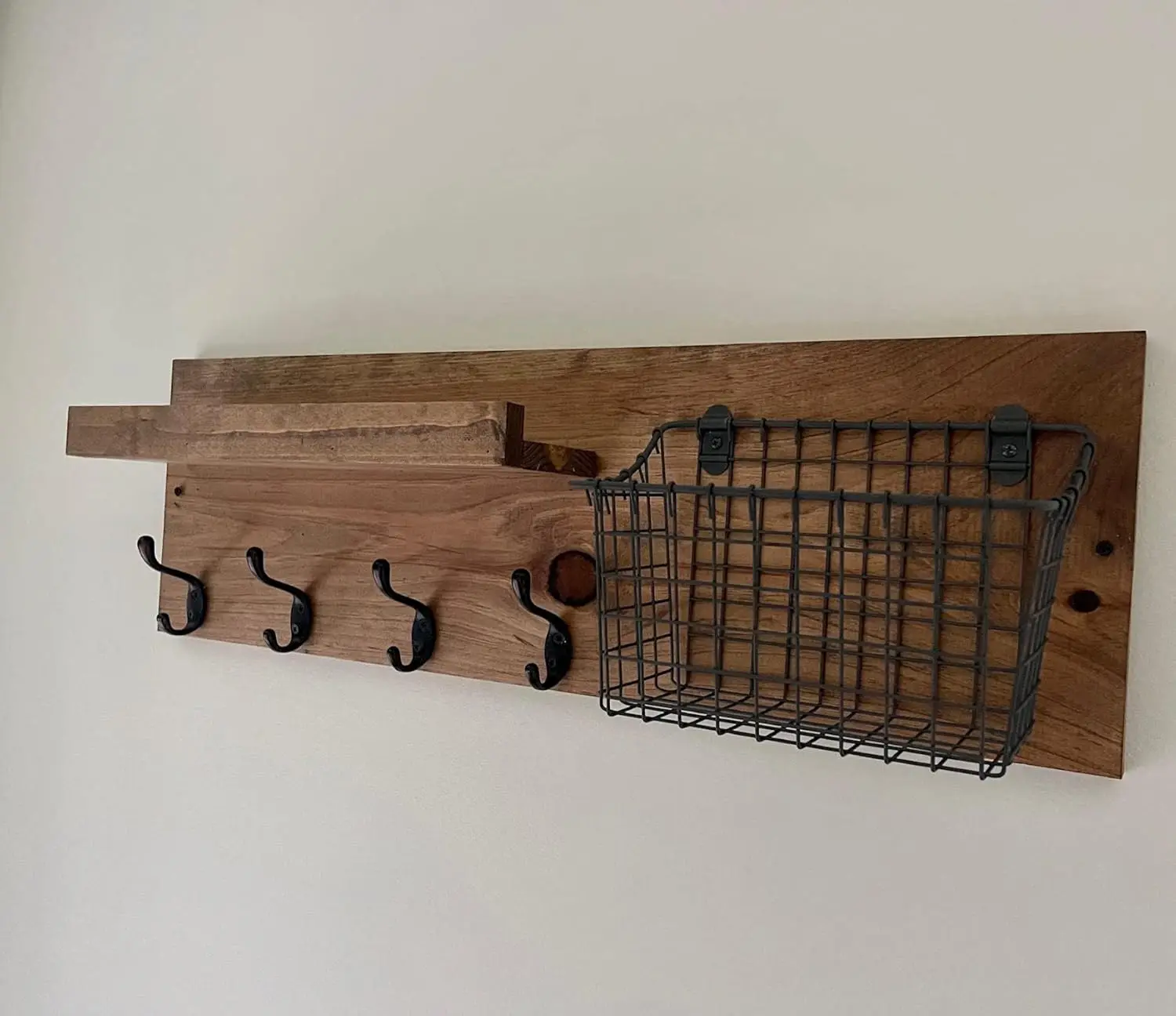 Entryway Mail Organizer with Key Hooks, Coat Hooks, Industrial Mail Basket Wall Mounted