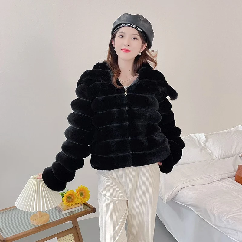 معطف فرو ort نسائي شتوي فضفاض ناعم بياقة كبيرة ملابس خارجية منفوشة عصرية من ألياف البوليستر الكورية #4