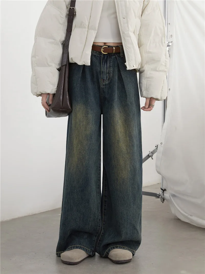 

Retro Straight Leg Men's Jeans American High Street Winter Faion Student Versatile Cool Trendy Long Pants Loose Fit Jeans