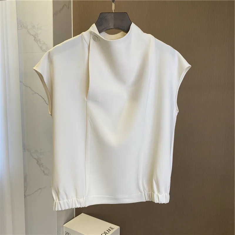 Modny letni top damski z elastycznym dołem, uniwersalny krój, idealny do pracy, prosty krój, podstawowy kolor.