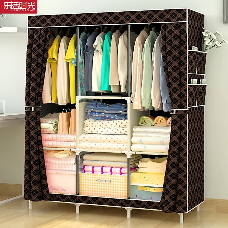 Simple Wardrobe, Fabric Cloth Wardrobe, Assembled Steel Pipe, Reinforced Steel Frame, Simple Storage Cabinet