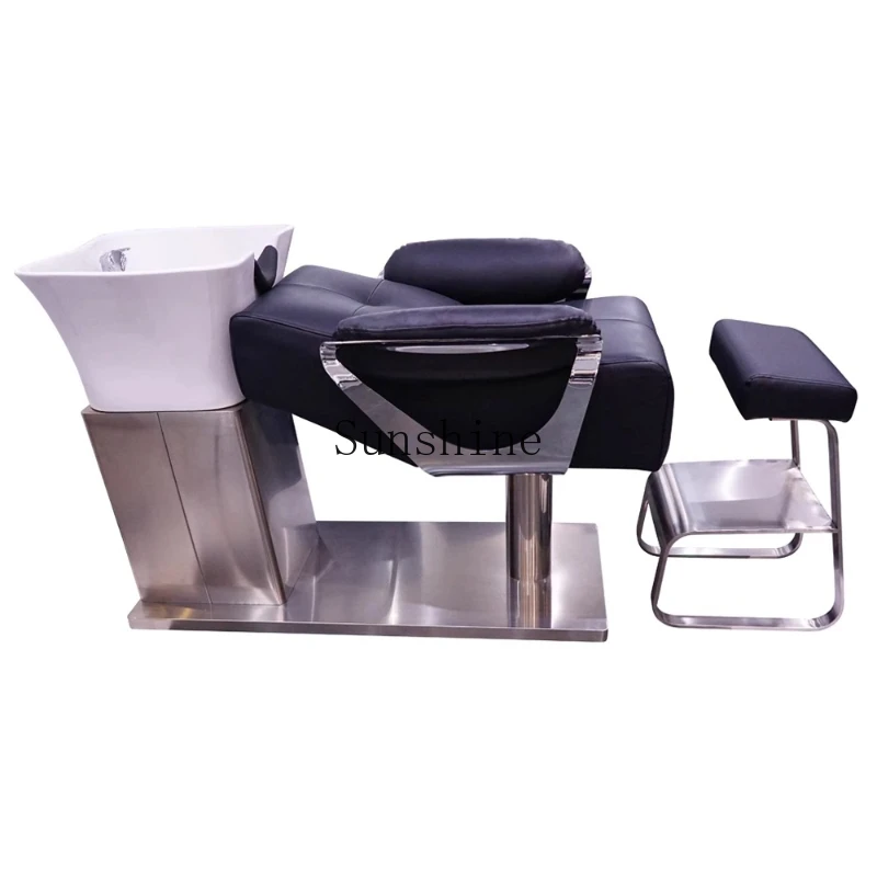 High-end barber shop shampoo bed fashionable and simple semi-reclining hair salon special ceramic head basin  FT