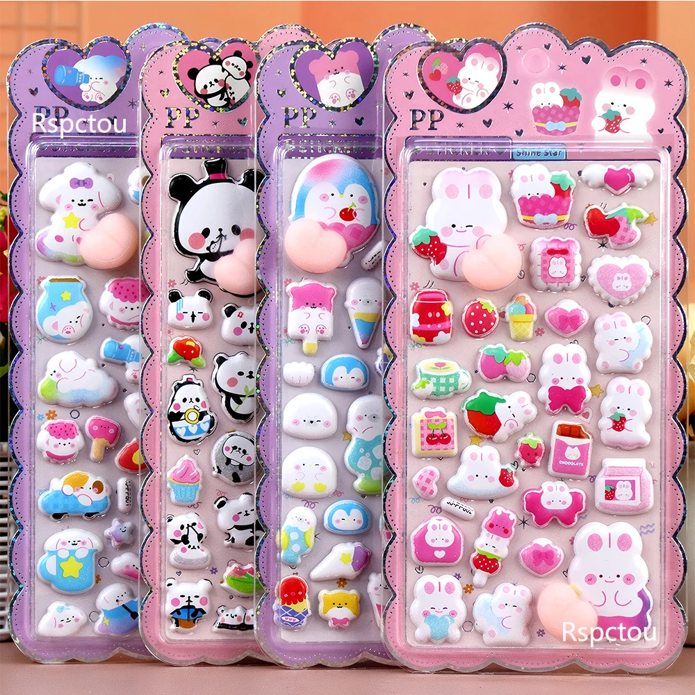 1 szt. Urocze naklejki z królikiem, pandą i kotem, kreskówkowe, z wesołymi pupkami, do ściskania, zabawka antystresowa, naklejki bąbelkowe, naklejki nagrody DIY, do pakowania