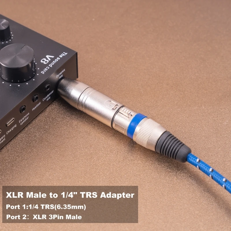 1/4-calowy męski adapter TRS na XLR męski, złącze audio zmiana płci 6,35 mm zbalansowany adapter łącznika do karty dźwiękowej