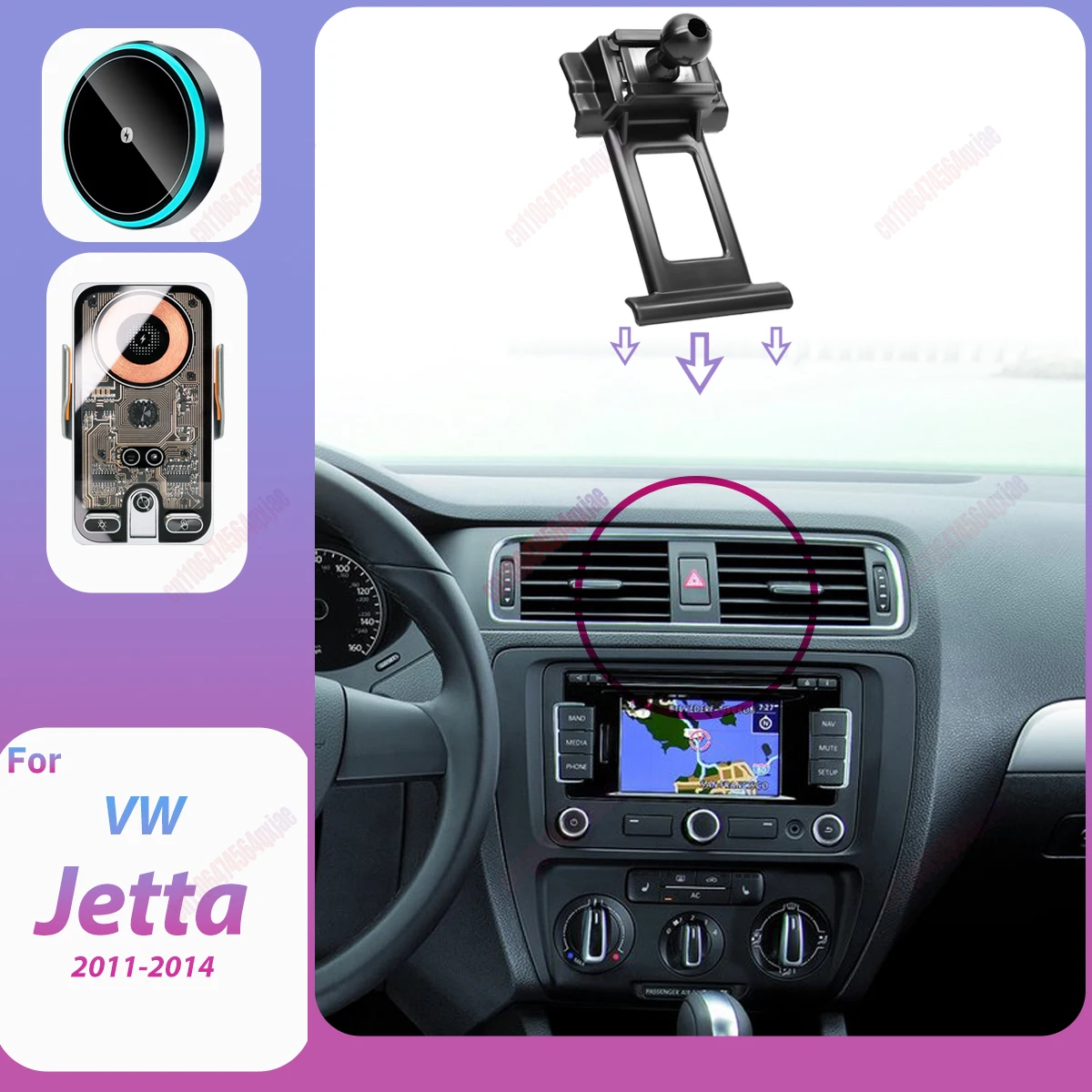 Carregador Magnético Sem Fio para VW Jetta MK6 2011-2014, Suporte para Telefone com Ventilação, Carregamento Rápido