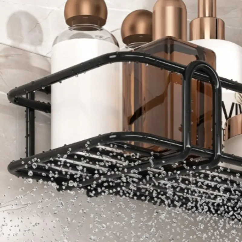Self Adhesive Bathroom Shelf Punch  Aluminum Shower Storage Rack Waterproof with Hooks for Bathroom Sink Kitchen  Countertop view 3