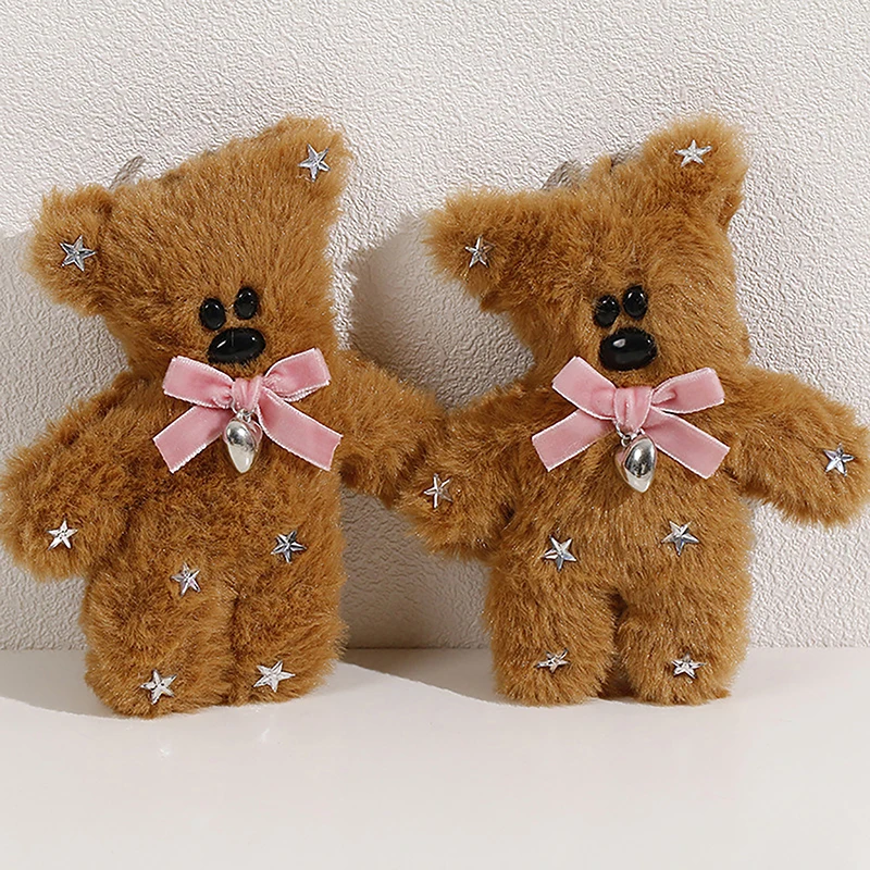 Porte-clés ours en peluche Kawaii Bow pour filles et femmes, pendentif ours couinant, beurre mignon, accessoires de sac à dos, porte-clés de voiture