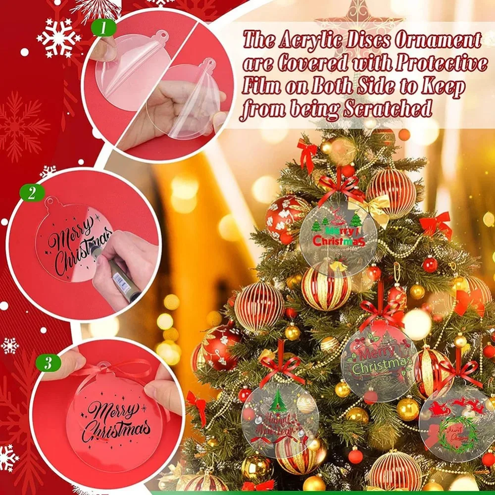 

5/10/20pcs Christmas Acrylic Circles Discs DIY Clear Christmas Baubles Acrylic Round Baubles Craft Xmas Tree Hanging Decoration