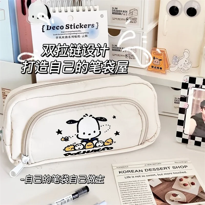 Pochacco Sanrio Anime Kawaii Pen Bag Cute Cartoon Student Pencil Box Stationery Case Large Capacity Cosmetics Storage Bag Gifts