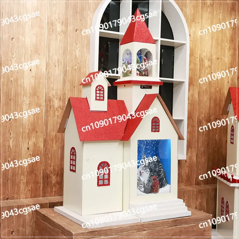 Happy Little Angel New Christmas Snowy Wooden House Snowy Music House Can Play Songs on Bluetooth Home Decorations