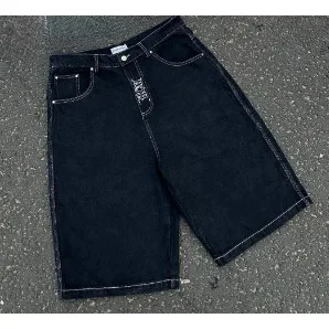 

Летние хиты мужские джинсовые орты повседневная американская уличная одежда в стиле хип-хоп свободные прямые широкие брюки пять четвертей