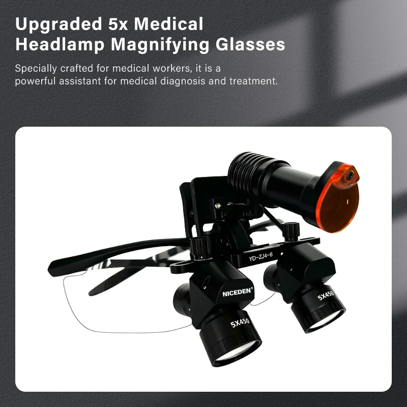 Lupa dental LED com lupa binocular, Lente de ampliação médica, Cabeça da lâmpada, Equipamentos odontológicos, 5W, 5W